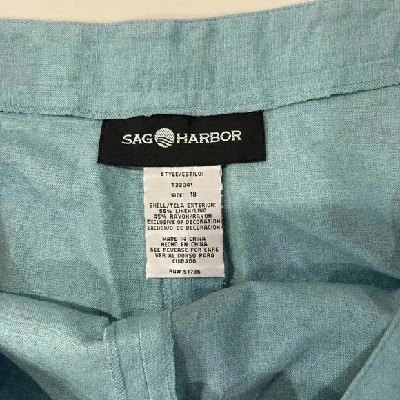 Sag Harbor NWT Women's 18 Linen Blend Cropped Pants Blue Zipper/Button Vacation - Picture 4 of 6